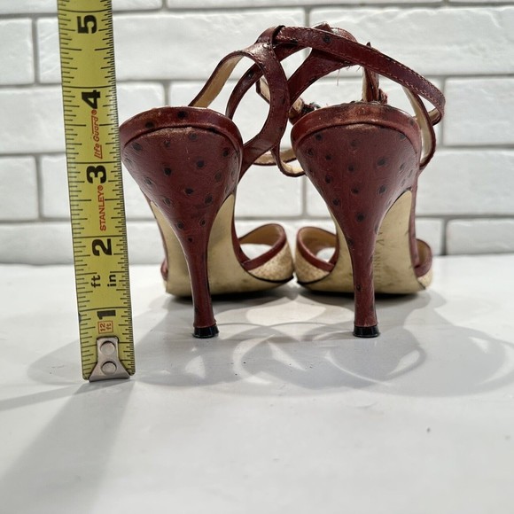 Anne Klein Women 7. 5M Straw Weave Open Toe Ankle Strap Heels Maroon Leather‎ - Picture 8 of 9